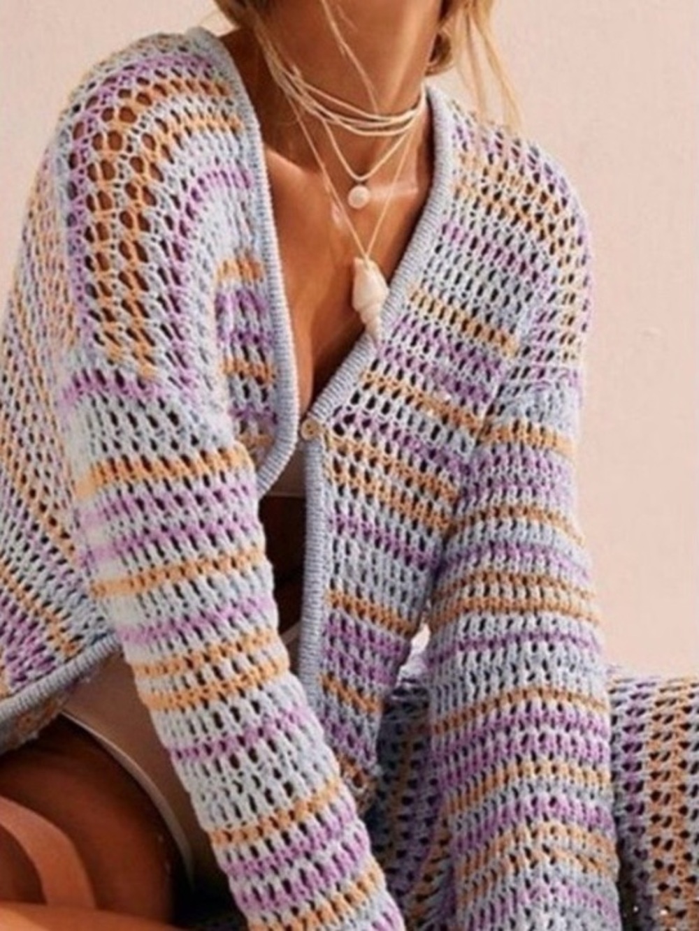 Free People Beach Colette Crochet Long Cardigan Baby Blue NWT S